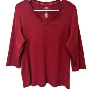 100% Cotton St. John’s Bay Essential Tee XL Red V-Neck 3/4 Sleeve Basic Top